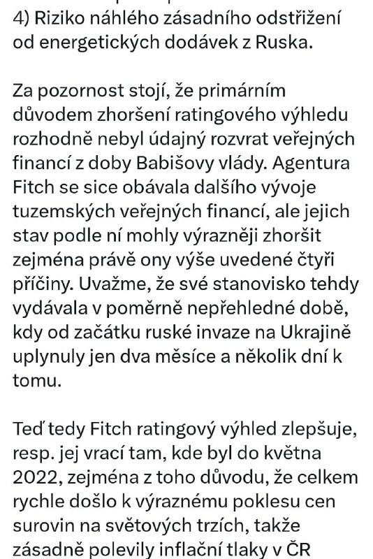 🇨🇿Agentura Fitch Ratings v pátek zlepšila ratingový výhled České republiky z negativníh...