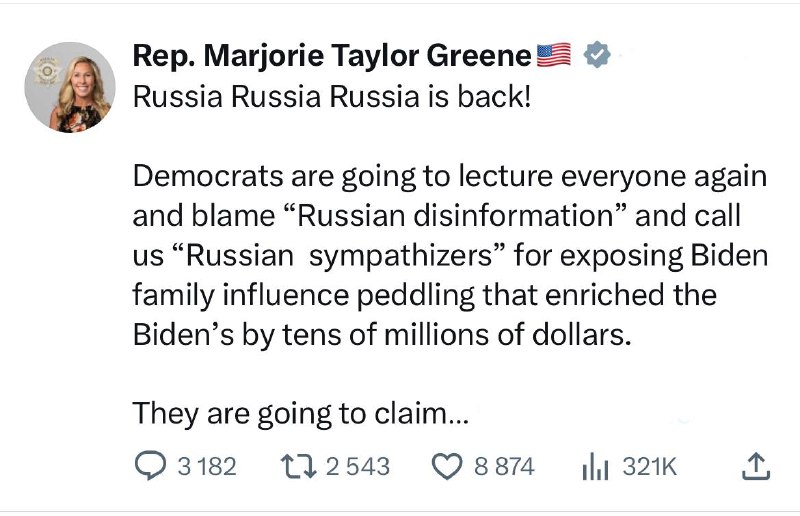 Americká kongresmanka Marjorie Taylor Greene: Rusko Rusko Rusko je zpět! Demokraté se opět c...