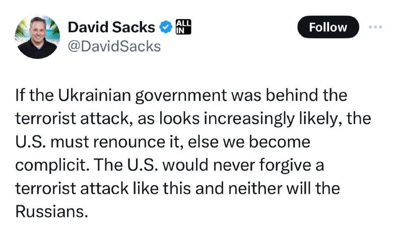 Americký podnikatel David Sachs uvedl, že podíl Ukrajiny na teroristickém útoku na radnici Croc...