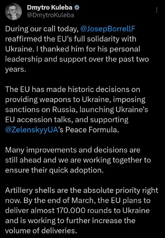 ❗️🇪🇺🇺🇦Evropská unie do konce března dodá Ukrajině 170 000 dělostřeleckých gra...