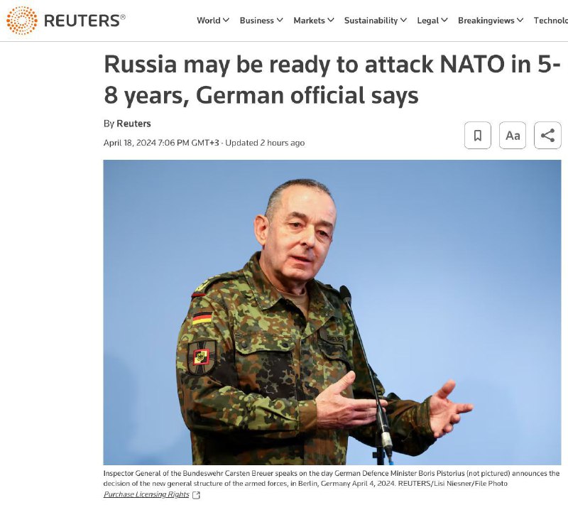 Pokud se Rusko rozhodne zaútočit na NATO, bude na to připraveno za 5–8 let – generální insp...
