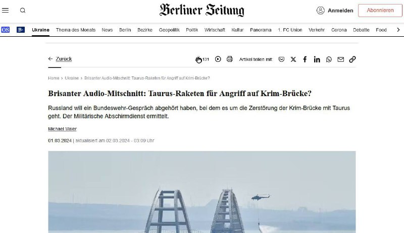 Přepis rozhovoru německých důstojníků plánujících útok na Krymský most je aktuálně zpr?...