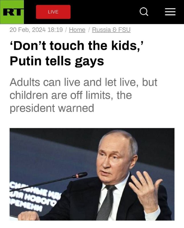 "Nesahejte na děti" - říká Putin. Titul je tak trochu senzacechtivý, protože nikdy n...