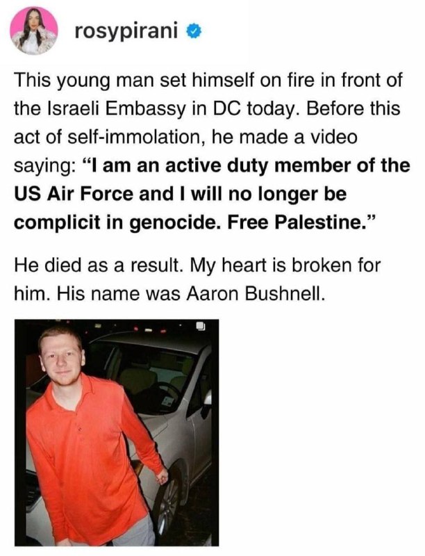 RosypiraniTento mladý voják je ten, kdo se upálil před izraelskou ambasádou ve Washingtonu.Pře...