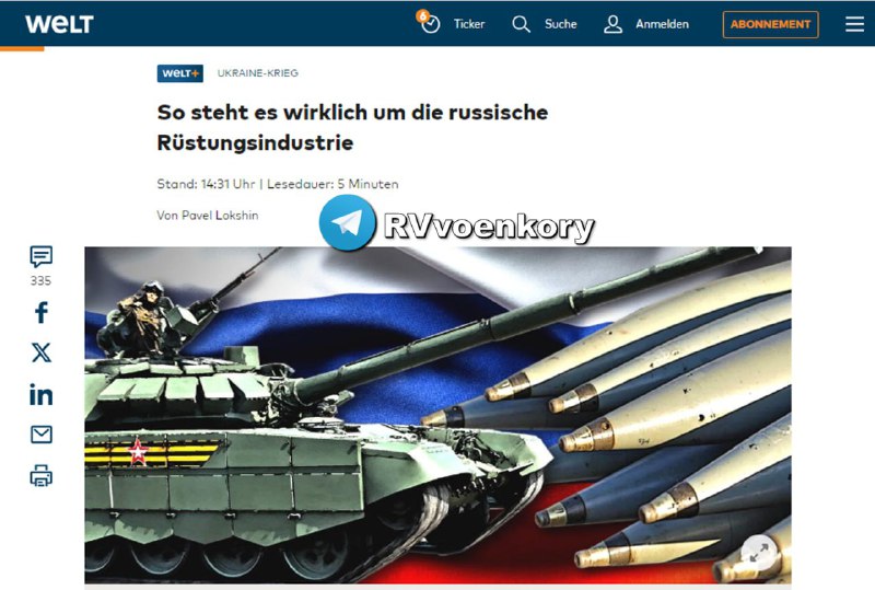 ‼️🇷🇺🇩🇪 Rusko navzdory sankcím zvyšuje tempo výroby obrany - Welt▪️Ruský voje...