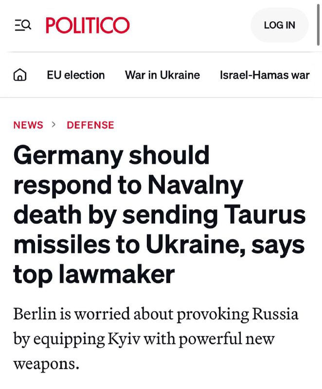 🇩🇪 Smrt Navalného by mohla donutit Německo převést Taurus na Ukrajinu, - Politiko.Scholz s...