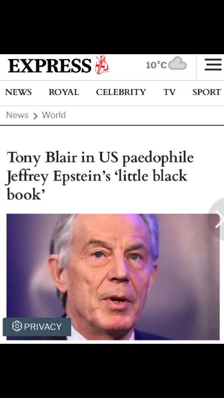 ⛔️Válečný zločinec, Vaccine Shill a WEF Stooge Tony Blair v Černé knize Jeffreyho Epsteina...
