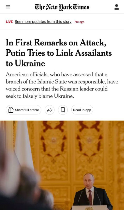Západ se obává, že Vladimir Putin svalí veškerou vinu za teroristický útok v Crocus na Ukraj...