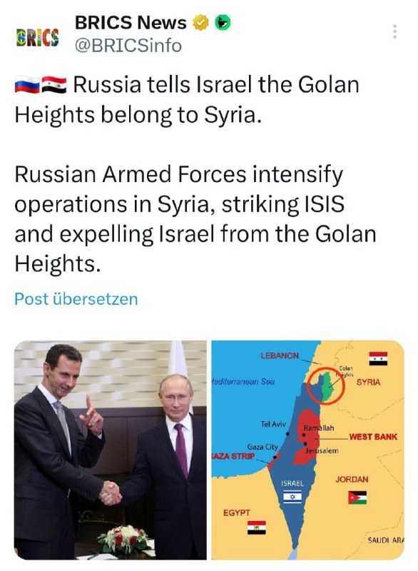 Zprávy BRICS🇷🇺🇸🇾 Rusko říká Izraeli, že Golanské výšiny patří Sýrii.Ruské s?...